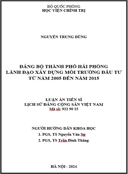 Đảng bộ thành phố Hải Phòng lãnh đạo xây dựng môi trường đầu tư từ năm 2005 đến năm 2015