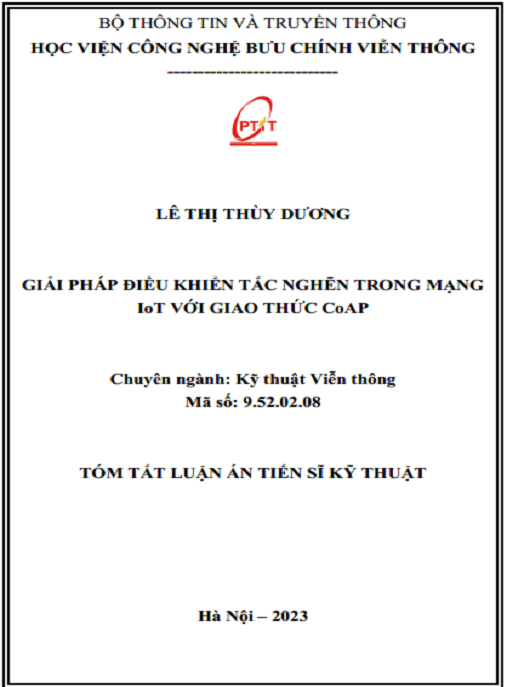 Luận Án Tiến Sĩ – Giải Pháp Điều Khiển Tắc Nghẽn Trong Mạng IoT Với Giao Thức CoAP – Học Liệu Điện Tử