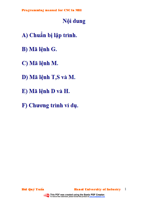 Giáo Trình CNC Cho Máy Phay –