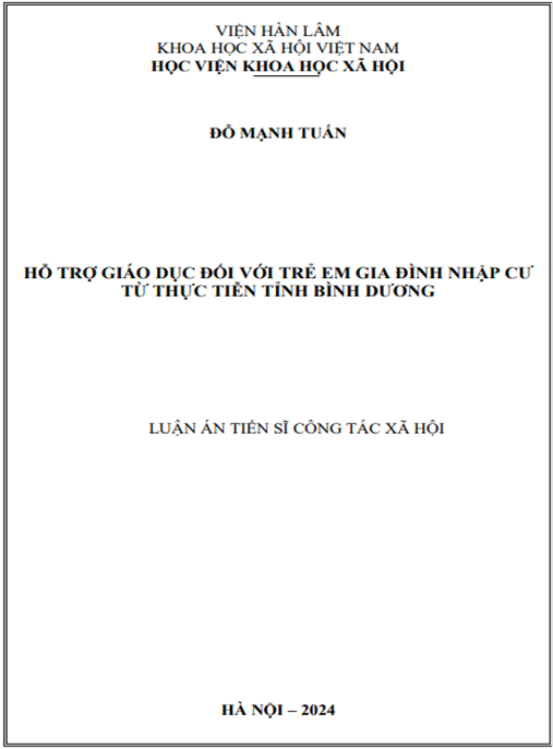HỖ TRỢ GIÁO DỤC ĐỐI VỚI TRẺ EM GIA ĐÌNH NHẬP CƯ TỪ THỰC TIỄN TỈNH BÌNH DƯƠNG