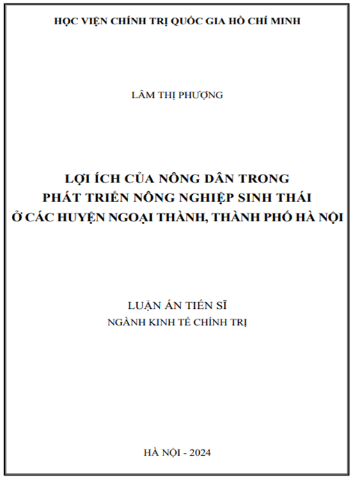Lợi ích của nông dân trong phát triển nông nghiệp sinh thái ở các huyện ngoại thành, thành phố Hà Nội