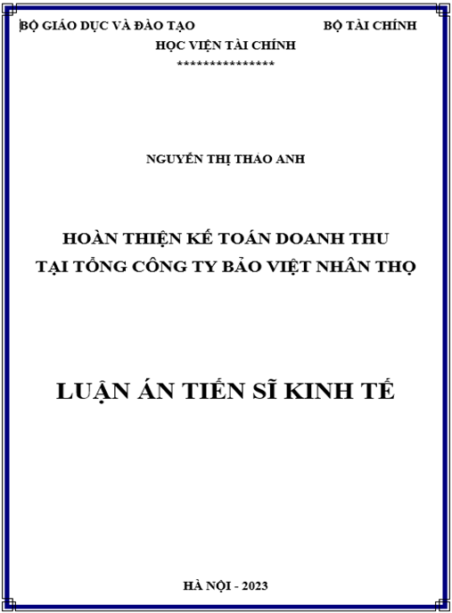 Luận án Hoàn thiện kế toán doanh thu tại Tổng công ty Bảo Việt Nhân thọ