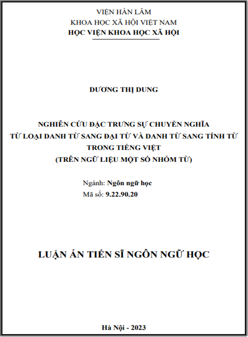 Luận án Nghiên cứu đặc trưng sự chuyển nghĩa từ loại danh từ sang đại từ và danh từ sang tính từ trong tiếng Việt (Trên ngữ liệu một số nhóm từ)