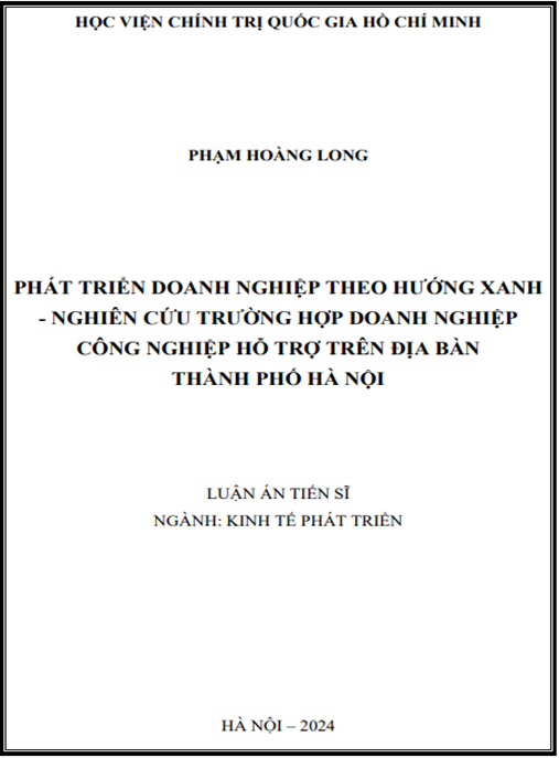 Luận án Phát triển doanh nghiệp theo hướng xanh – nghiên cứu trường hợp doanh nghiệp công nghiệp hỗ trợ trên địa bàn Thành phố Hà Nội