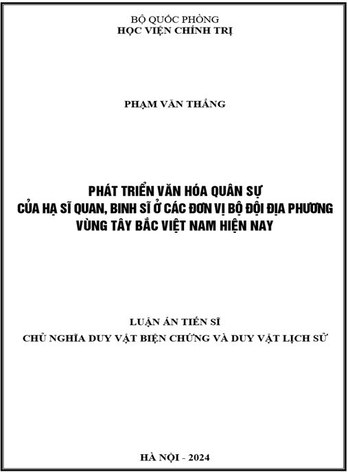 Luận án Phát triển văn hóa quân sự của hạ sĩ quan, binh sĩ ở các đơn vị bộ đội địa phương vùng Tây Bắc Việt Nam hiện nay