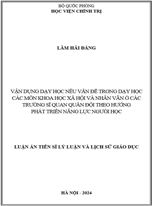 Luận án Vận dụng dạy học nêu vấn đề trong dạy học các môn khoa học xã hội và nhân văn ở các trường sĩ quan quân đội theo hướng phát triển năng lực người học