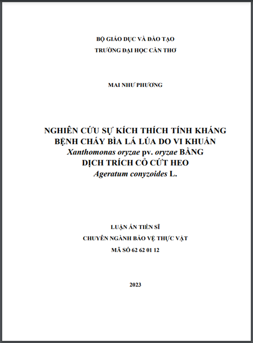 Nghiên cứu sự kích thích tính kháng bệnh cháy bìa lá lúa do vi khuẩn Xanthomonas oryzae pv. oryzae bằng dịch trích cỏ cứt heo Ageratum conyzoides L.