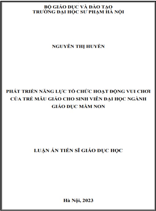 Phát triển năng lực tổ chức hoạt động vui chơi của trẻ mẫu giáo cho sinh viên đại học ngành giáo dục mầm non