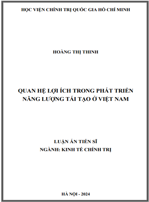 Quan hệ lợi ích trong phát triển năng lượng tái tạo ở Việt Nam