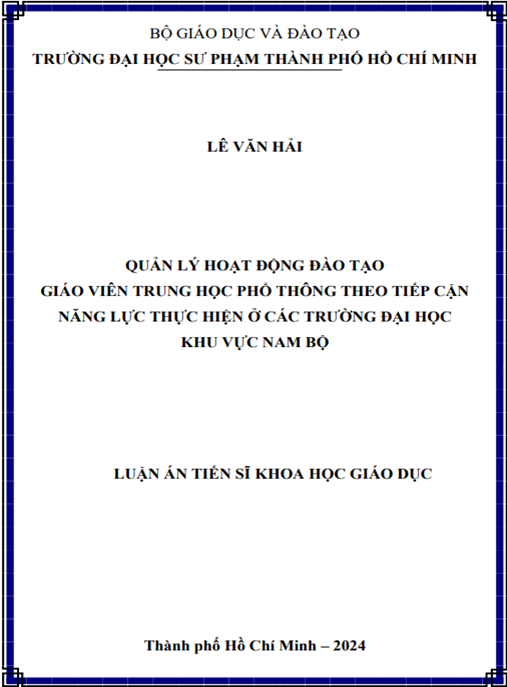 Quản lý hoạt động đào tạo giáo viên trung học phổ thông theo tiếp cận năng lực thực hiện ở các trường đại học khu vực Nam Bộ