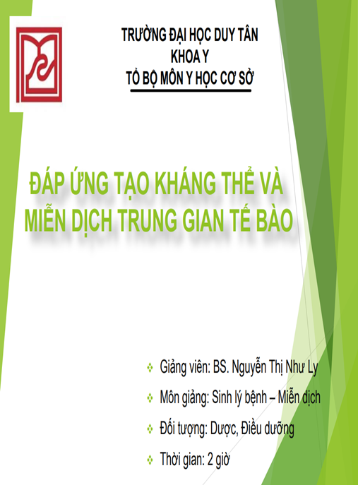 Bài giảng Đáp ứng tạo kháng thể và miễn dịch trung gian tế bào