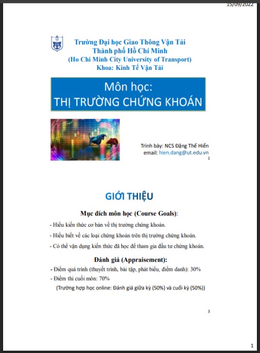 Bài giảng Thị trường chứng khoán