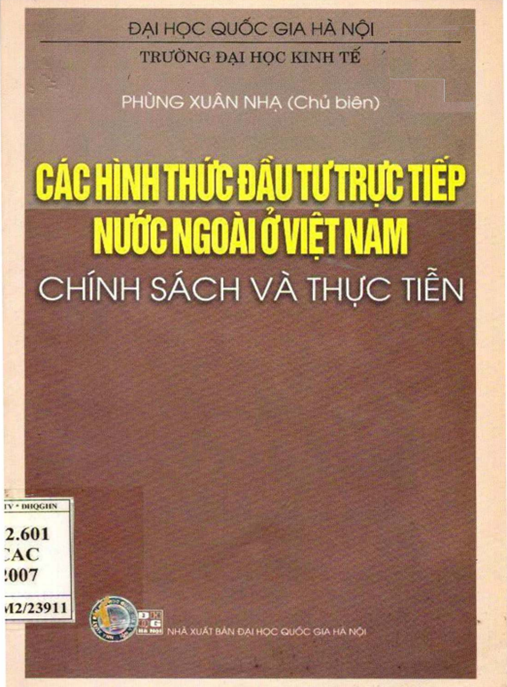 Các hình thức đầu tư trực tiếp nước ngoài ở Việt Nam – Chính sách và thực tiễn: Phần 1
