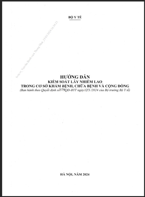 Hướng dẫn kiểm soát lây nhiễm lao trong cơ sở khám bệnh, chữa bệnh và cộng đồng