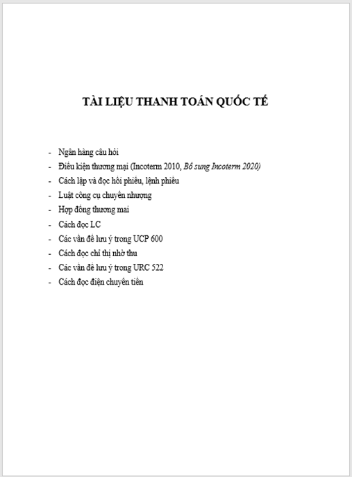 Tài liệu ôn tập môn Thanh toán quốc tế