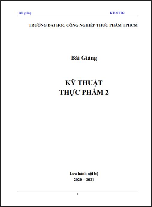 Bài giảng Kỹ thuật thực phẩm 2