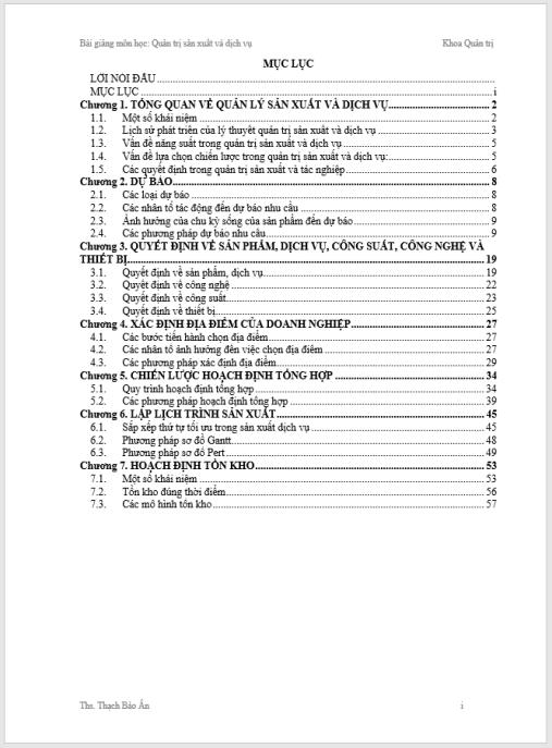 Bài giảng môn học: Quản trị sản xuất và dịch vụ