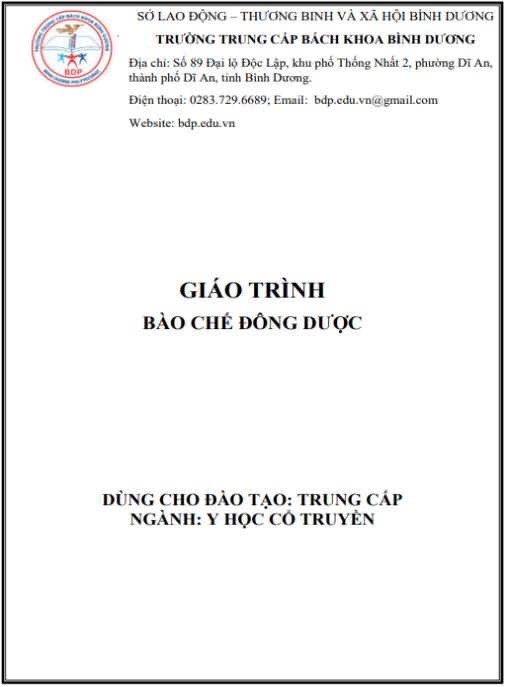 Giáo trình Bào chế đông dược