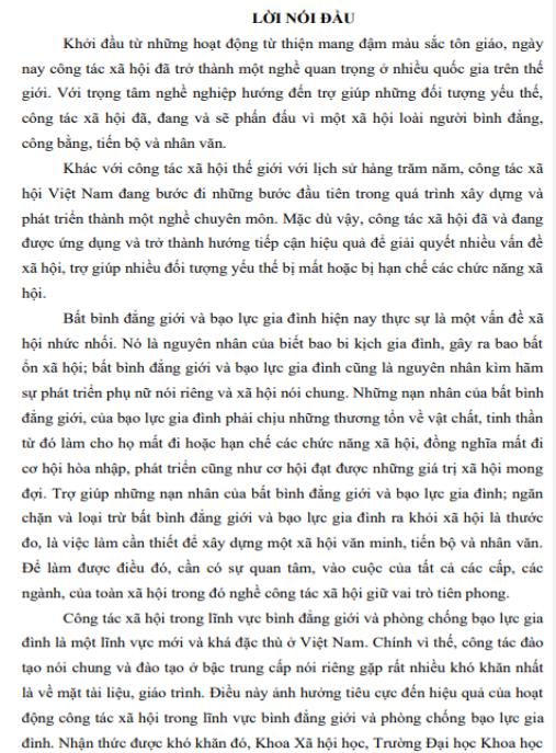 Giáo trình Công tác xã hội trong bình đẳng giới và phòng chống bạo lực gia đình Phần 1