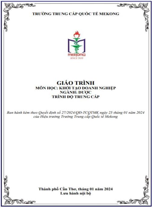 Giáo trình Khởi tạo doanh nghiệp ngành Dược