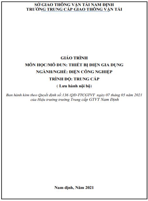 Giáo trình Thiết bị điện gia dụng