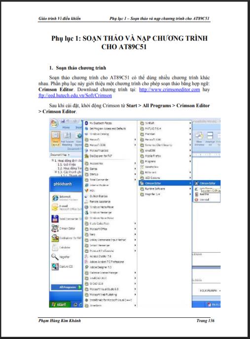 Giáo trình Vi điều khiển Phụ lục : Soạn thảo và nạp chương trình cho AT89C51
