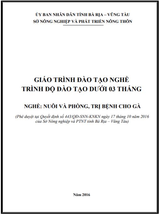 Giáo trình mô đun Nuôi gà thả vườn, nuôi và phòng trị bệnh cho gà