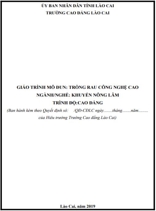 Giáo trình mô đun Trồng rau công nghệ cao