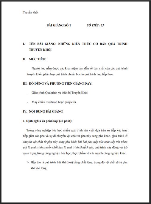 Giáo trình quá trình và thiết bị truyền khối