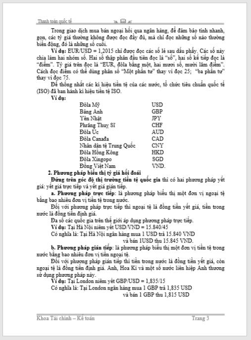 Giáo trình thanh toán quốc tế tỷ giá hối đoái