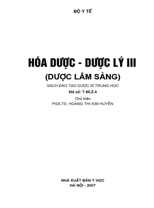 Hóa Dược – Dược Lý Tập 3 (Dược Lâm Sàng)