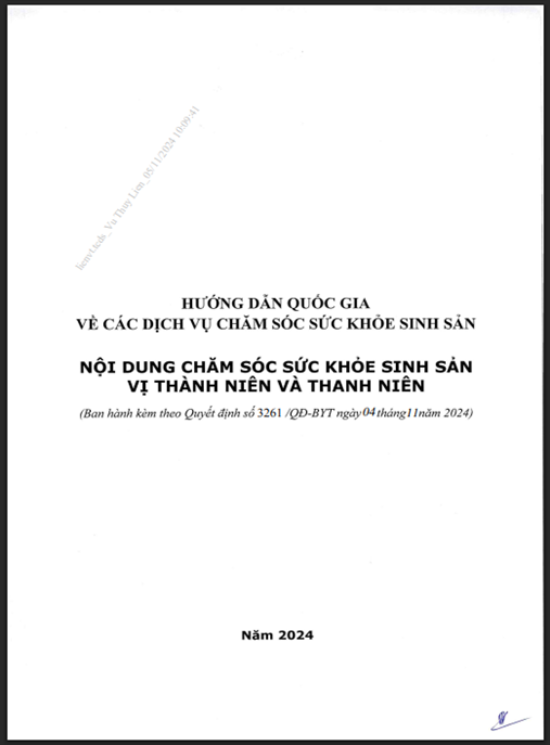 hướng dẫn quốc gia về các dịch vụ chăm sóc sức khỏe sinh sản: Nội dung chăm sóc sức khỏe sinh sản vị thành niên và thanh niên
