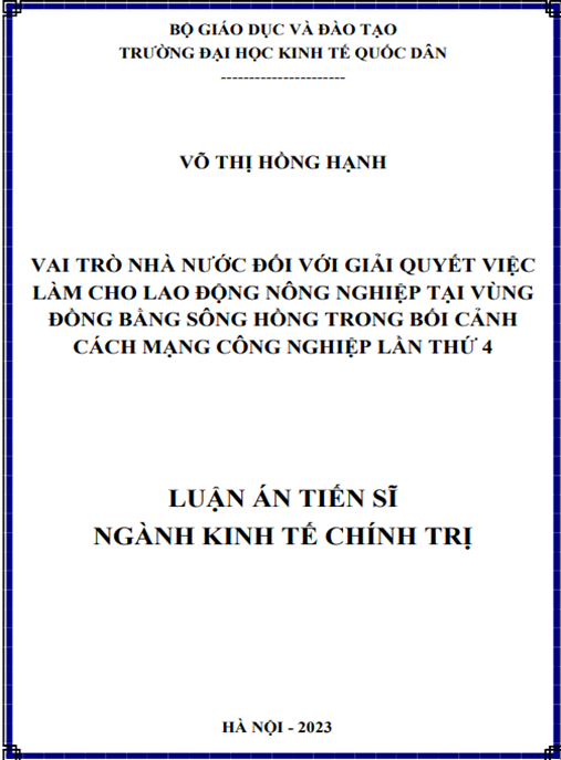 Vai trò Nhà nước đối với giải quyết việc làm cho lao động nông nghiệp tại vùng Đồng bằng sông Hồng trong bối cảnh cách mạng công nghiệp lần thứ 4